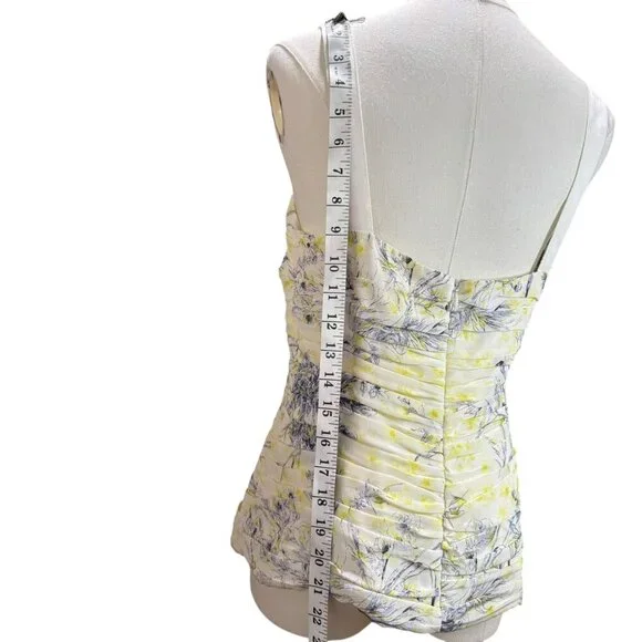 Cinq à Sept Floral Silk Bustier Top Size M – Ruched Yellow & Blue Camisole - Picture 2 of 8